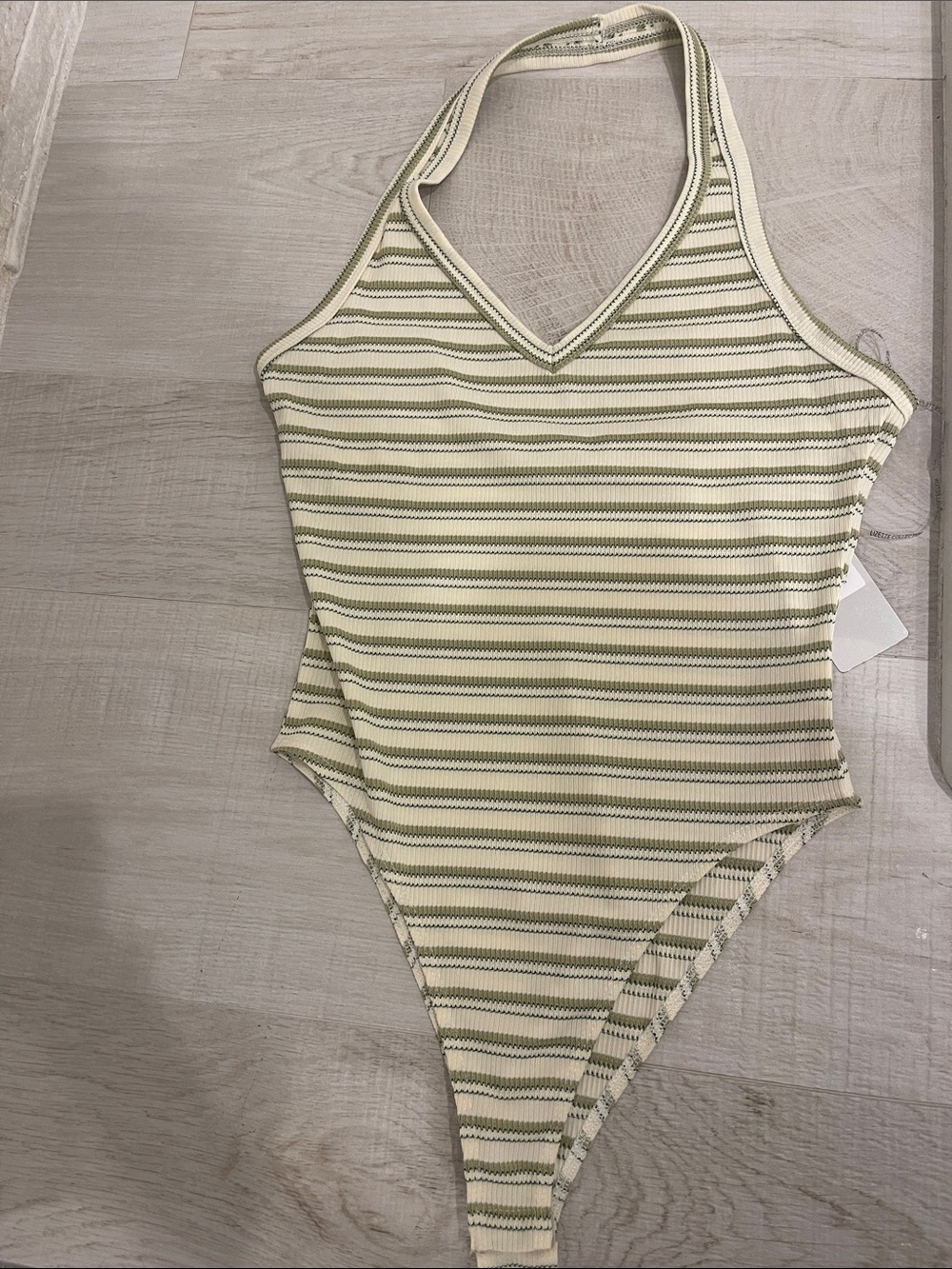 Striped Halter Kids One-Piece Bodysuit in Cream and Olive